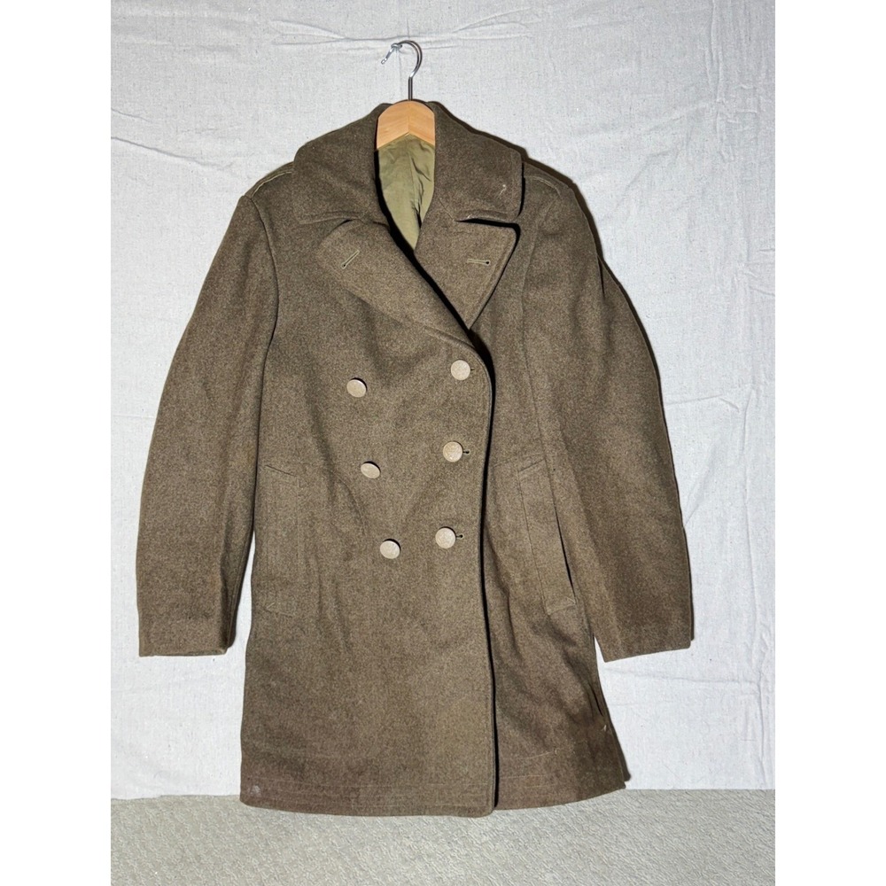 Vintage WWII US Army Wool Mackinaw Jeep Coat M1938 Overcoat Eagle Buttons 38R 38